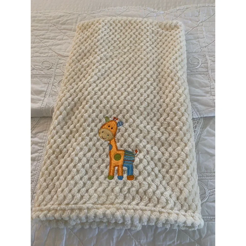 Vintage NoJo Cuddle Me Baby‎ Blanket Cream Orange Giraffe Embossed Soft 30 X 40